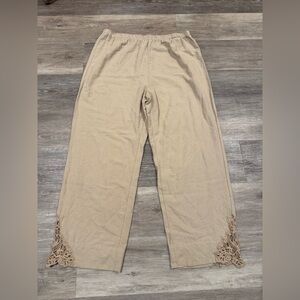 Soft Surroundings cotton pull-on pants with crochet lace ankle details